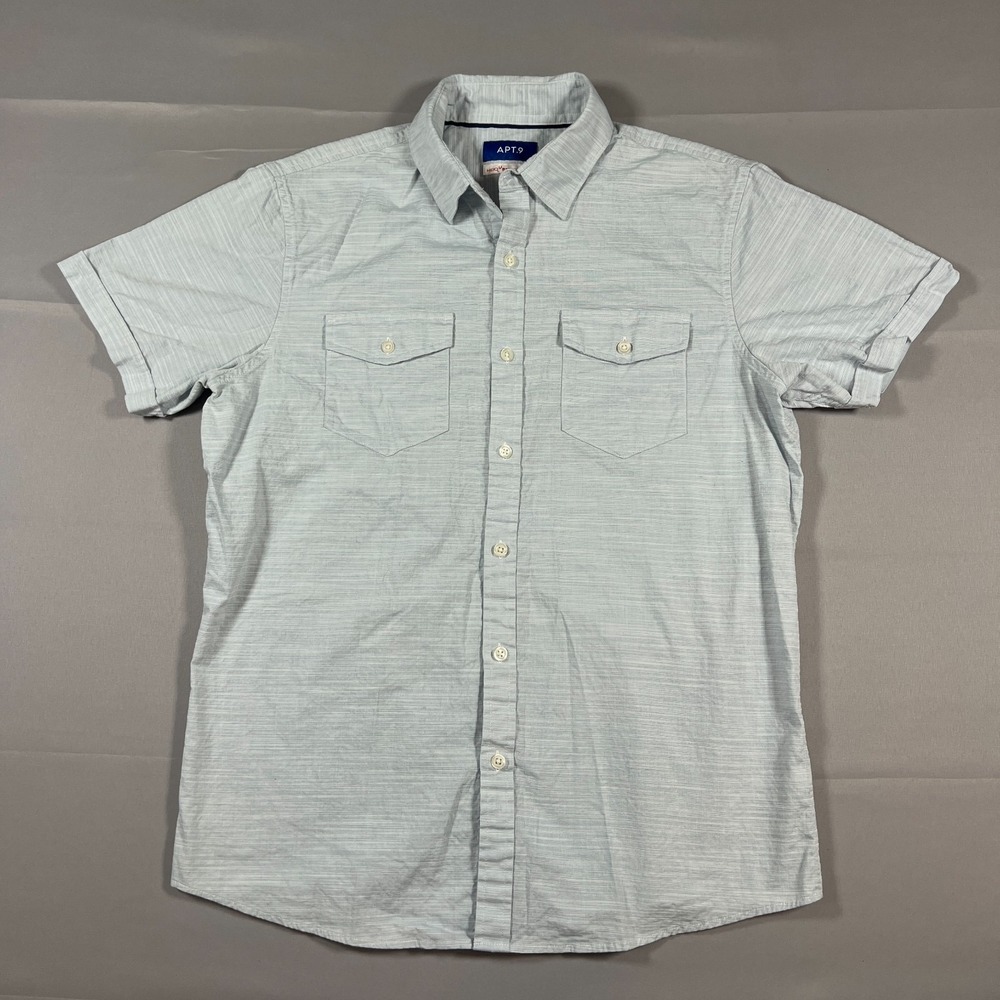 Apt. 9 Casual Shirt Mens Medium Light Blue Pinstripes Heiq Smart Temp Button Up